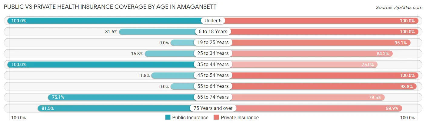 Public vs Private Health Insurance Coverage by Age in Amagansett