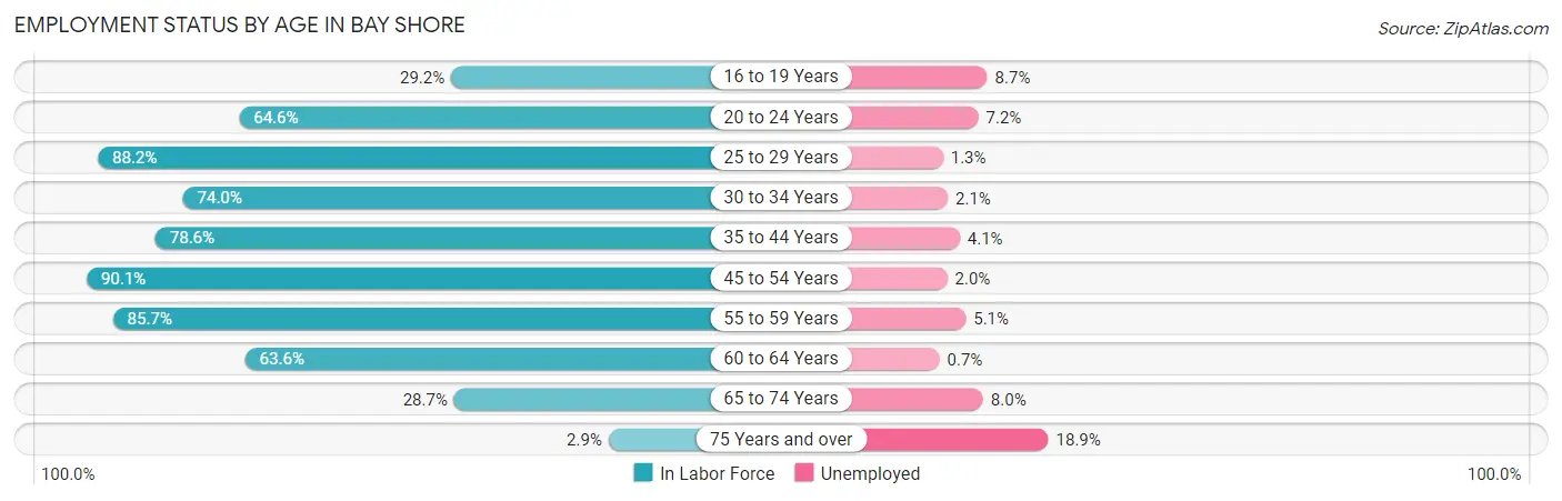 Employment Status by Age in Bay Shore