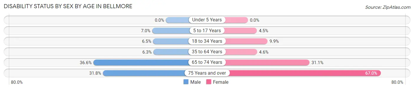 Disability Status by Sex by Age in Bellmore