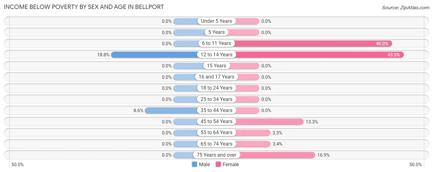 Income Below Poverty by Sex and Age in Bellport