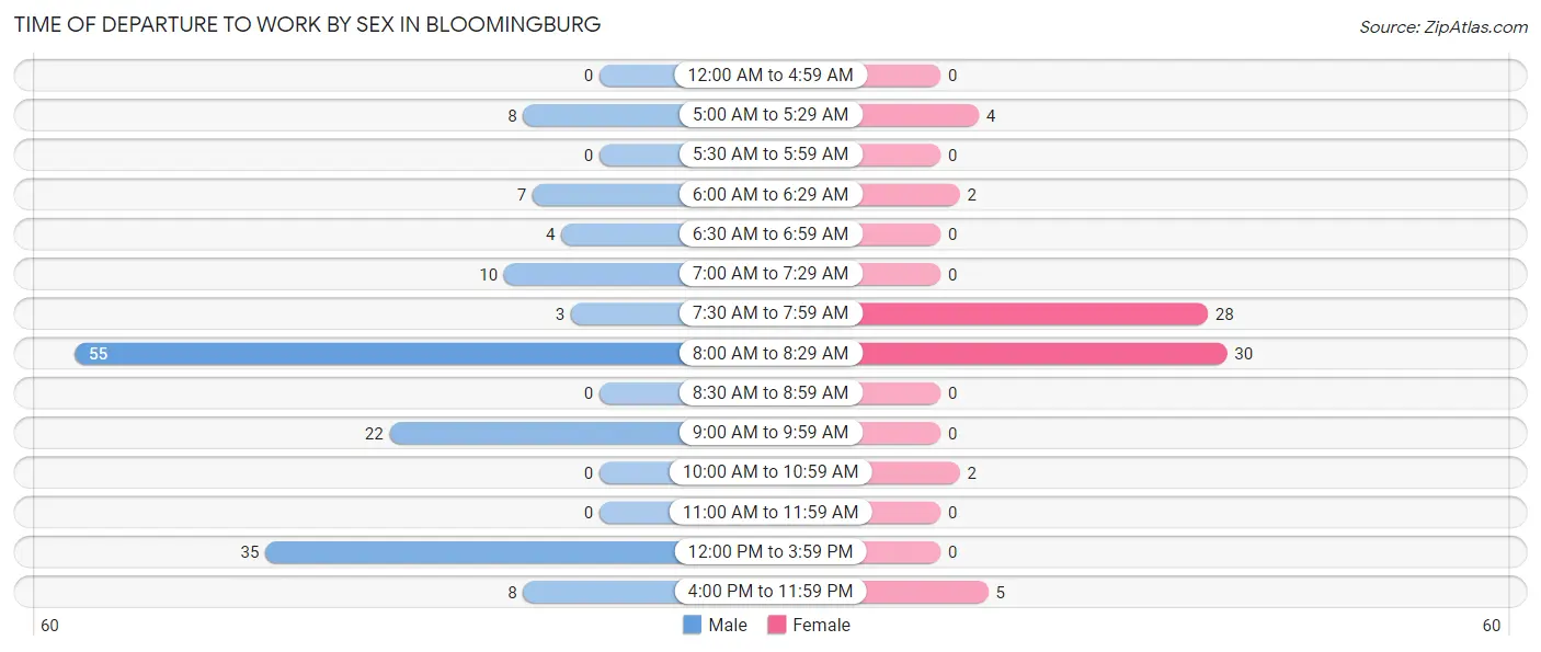 Time of Departure to Work by Sex in Bloomingburg