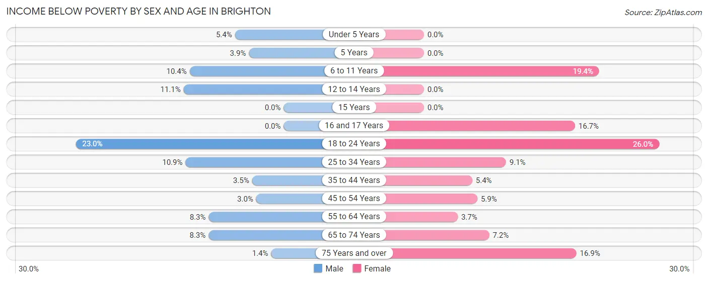 Income Below Poverty by Sex and Age in Brighton