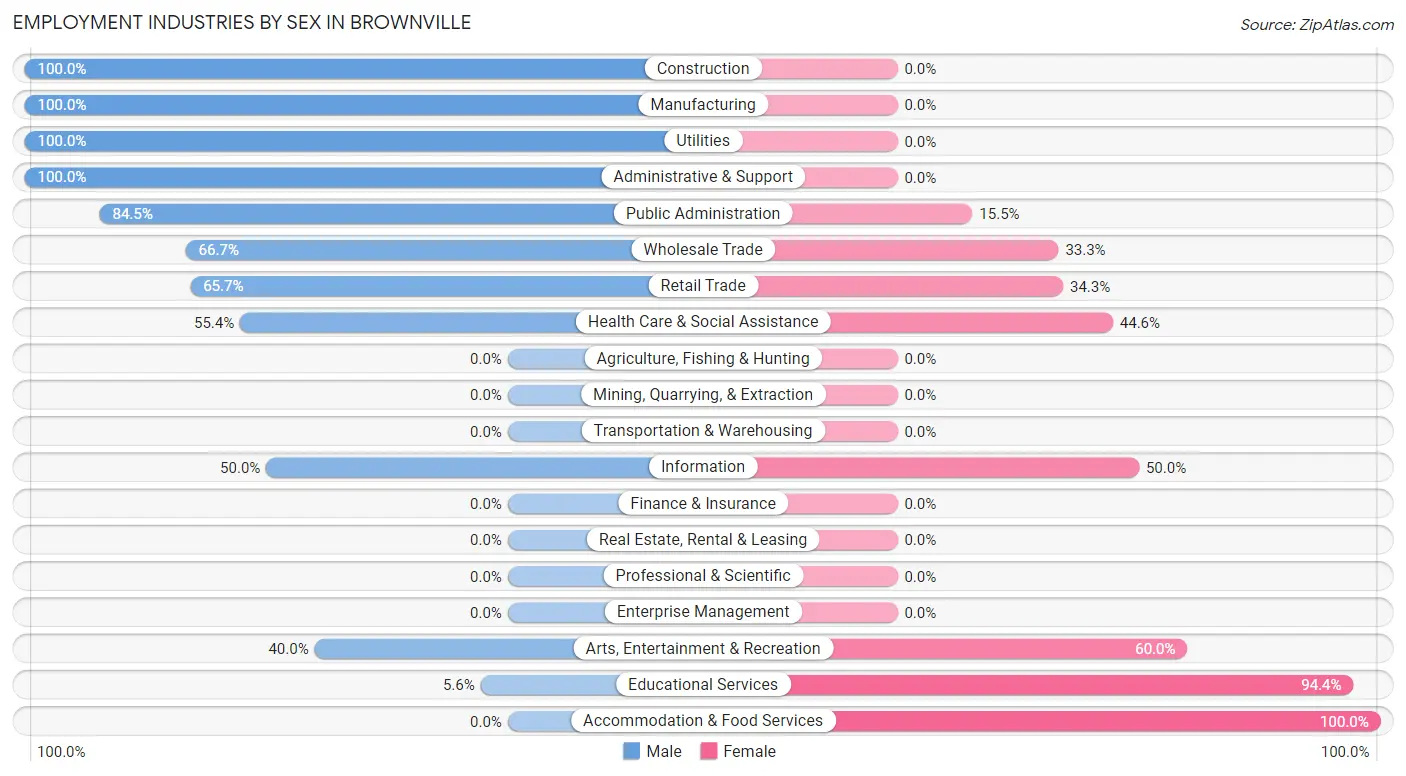 Employment Industries by Sex in Brownville