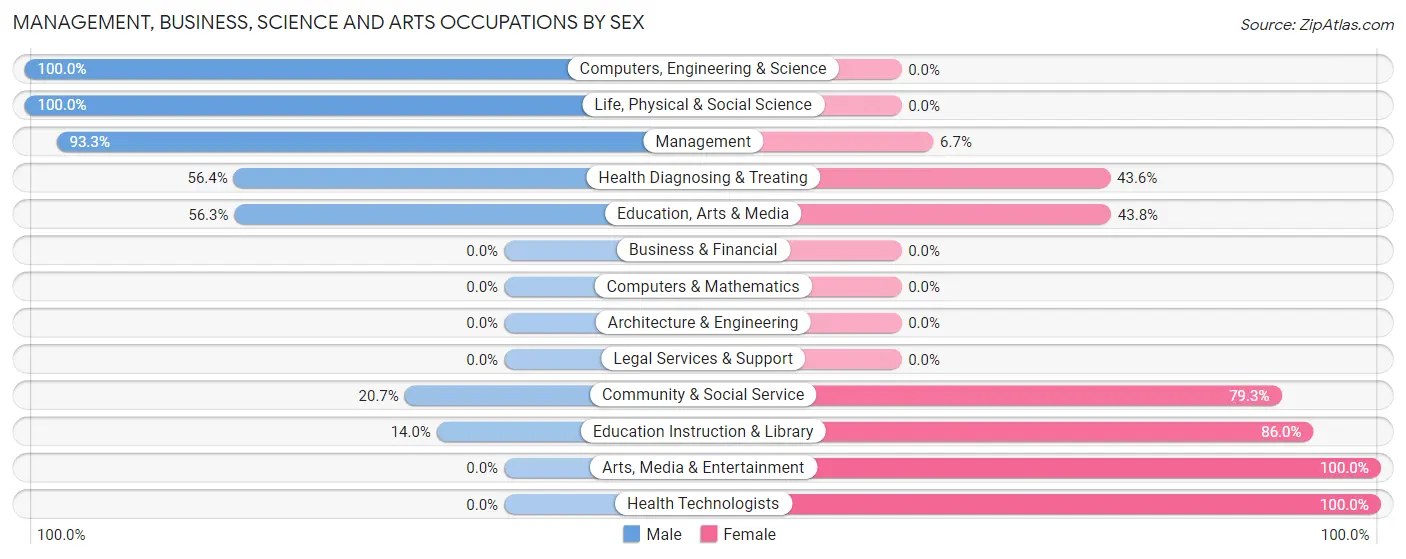 Management, Business, Science and Arts Occupations by Sex in Brownville