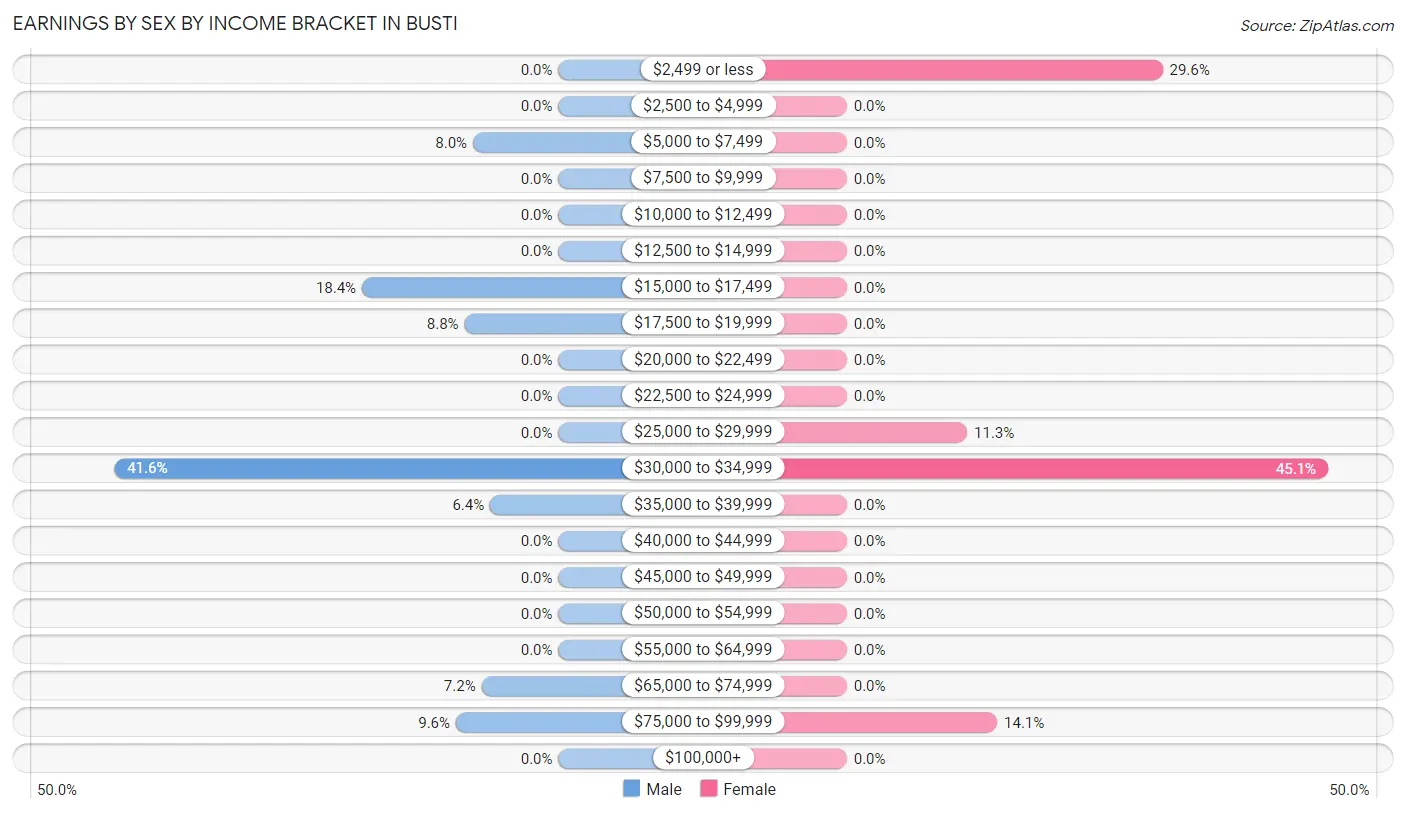 Earnings by Sex by Income Bracket in Busti