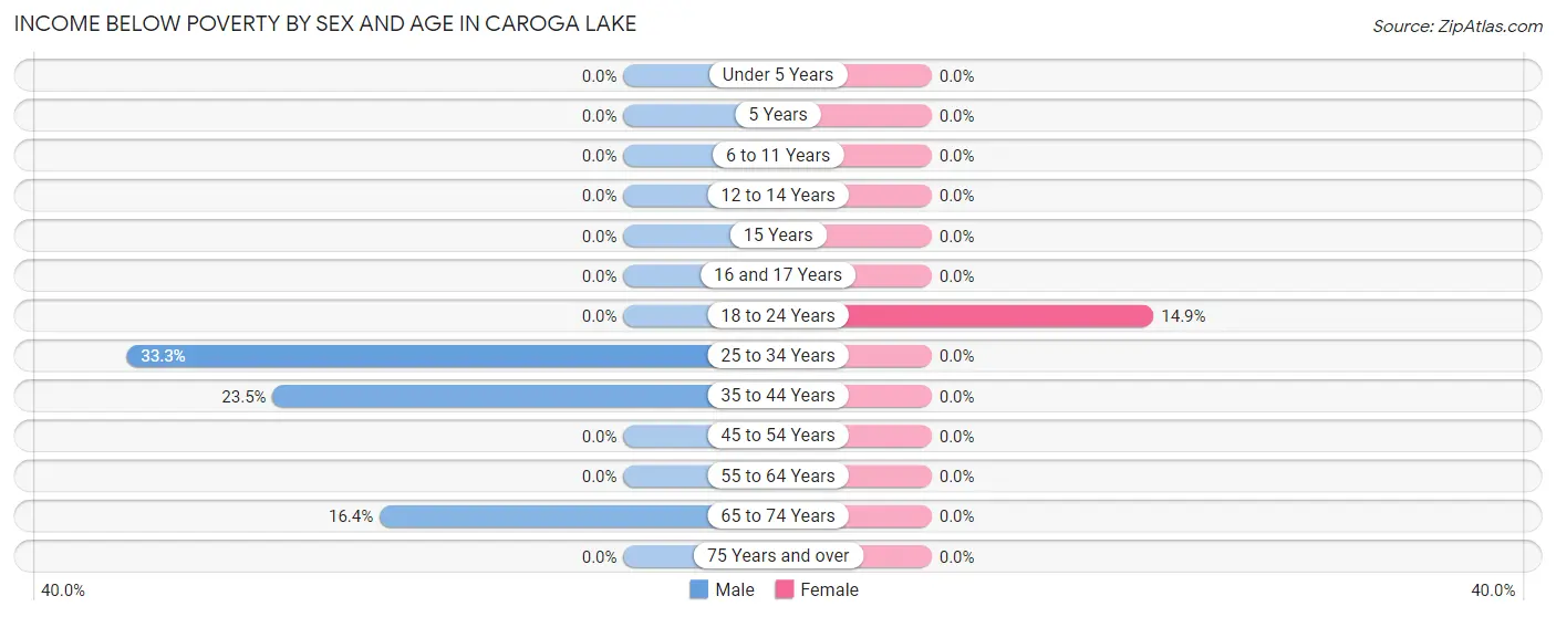 Income Below Poverty by Sex and Age in Caroga Lake