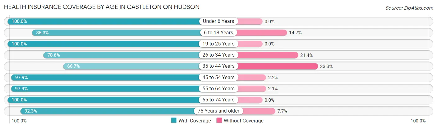 Health Insurance Coverage by Age in Castleton On Hudson