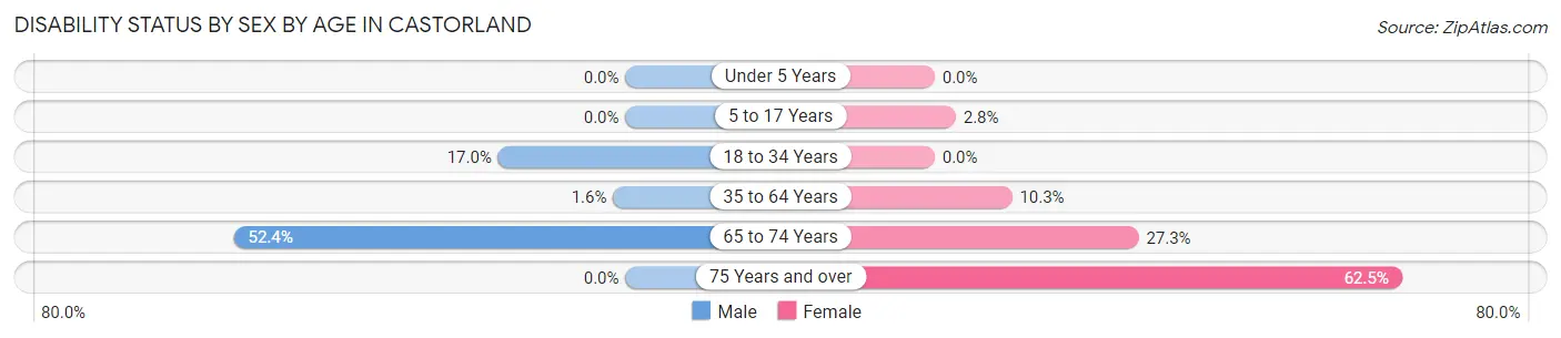 Disability Status by Sex by Age in Castorland