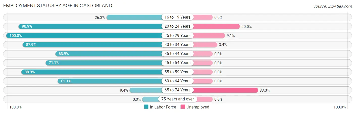 Employment Status by Age in Castorland
