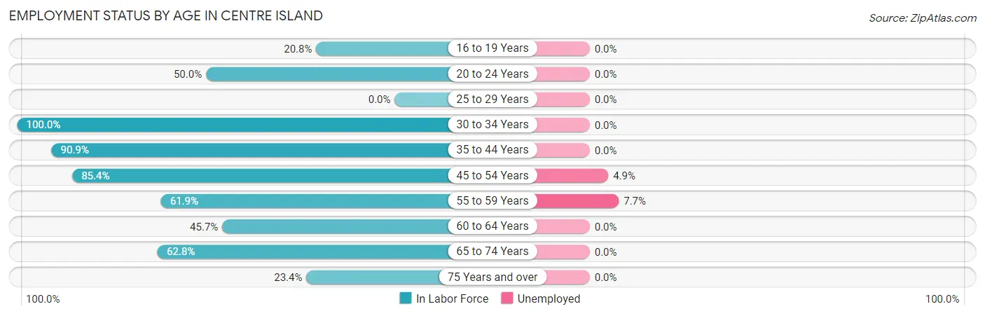 Employment Status by Age in Centre Island