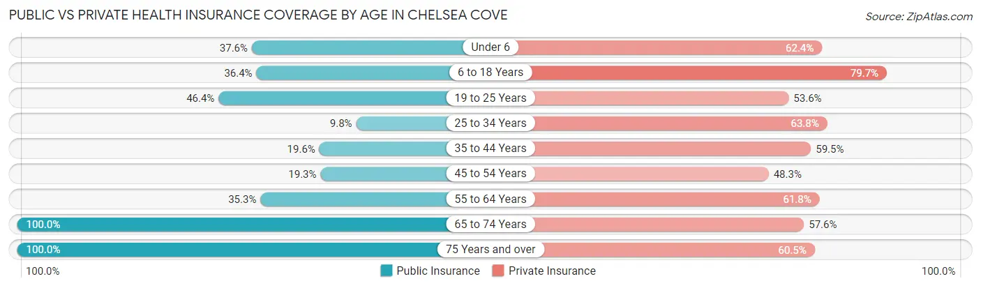Public vs Private Health Insurance Coverage by Age in Chelsea Cove
