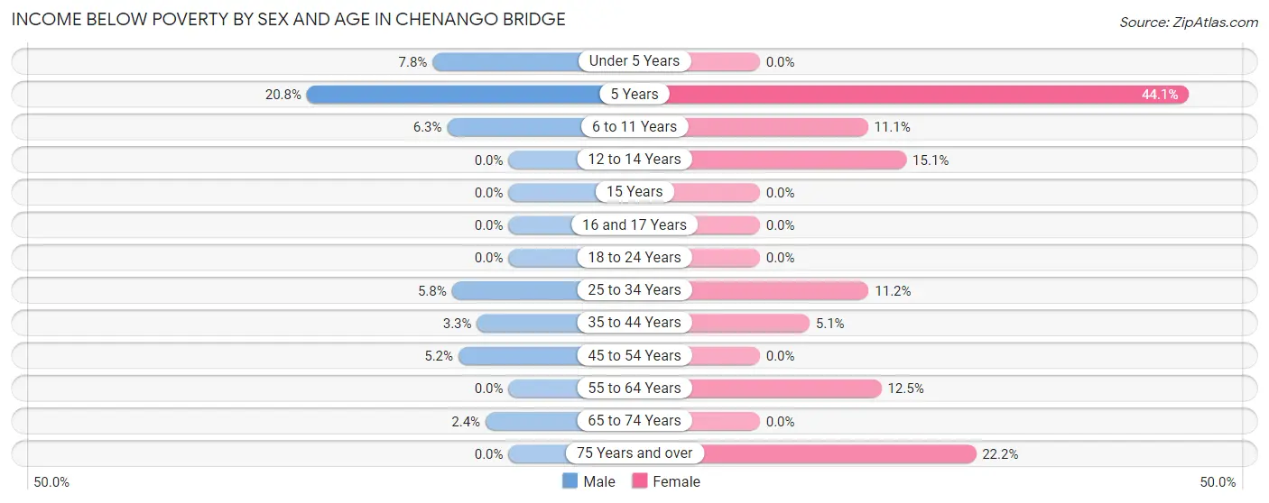 Income Below Poverty by Sex and Age in Chenango Bridge