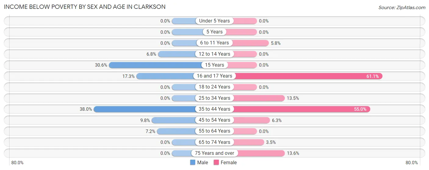 Income Below Poverty by Sex and Age in Clarkson