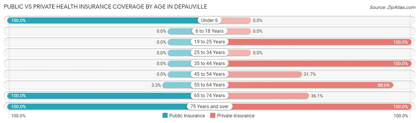 Public vs Private Health Insurance Coverage by Age in Depauville