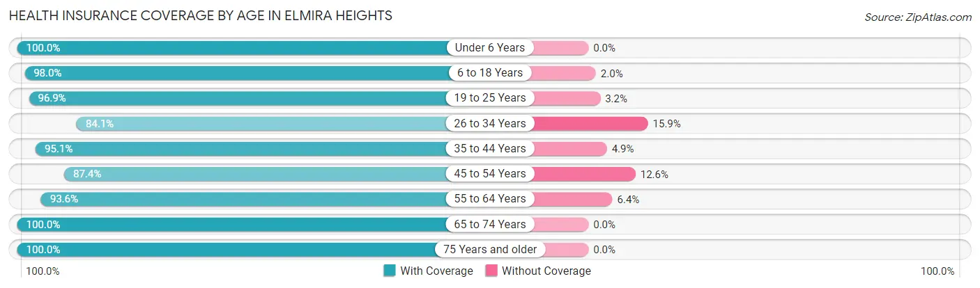 Health Insurance Coverage by Age in Elmira Heights