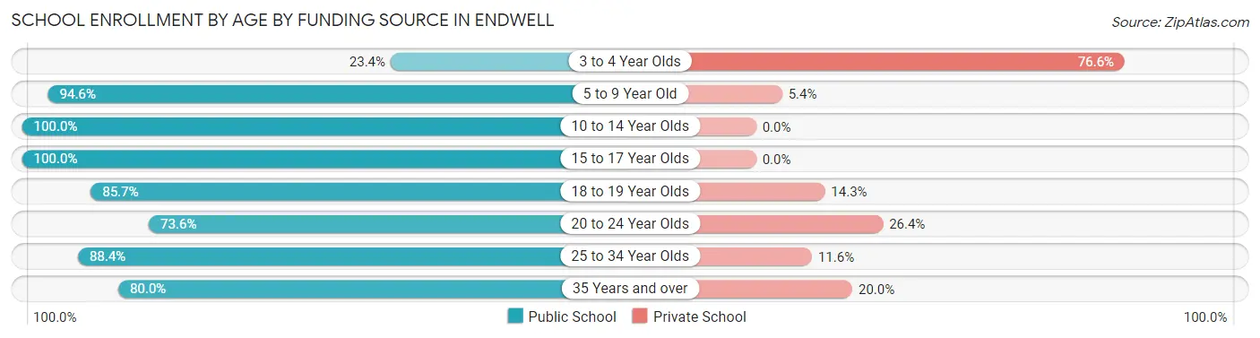 School Enrollment by Age by Funding Source in Endwell