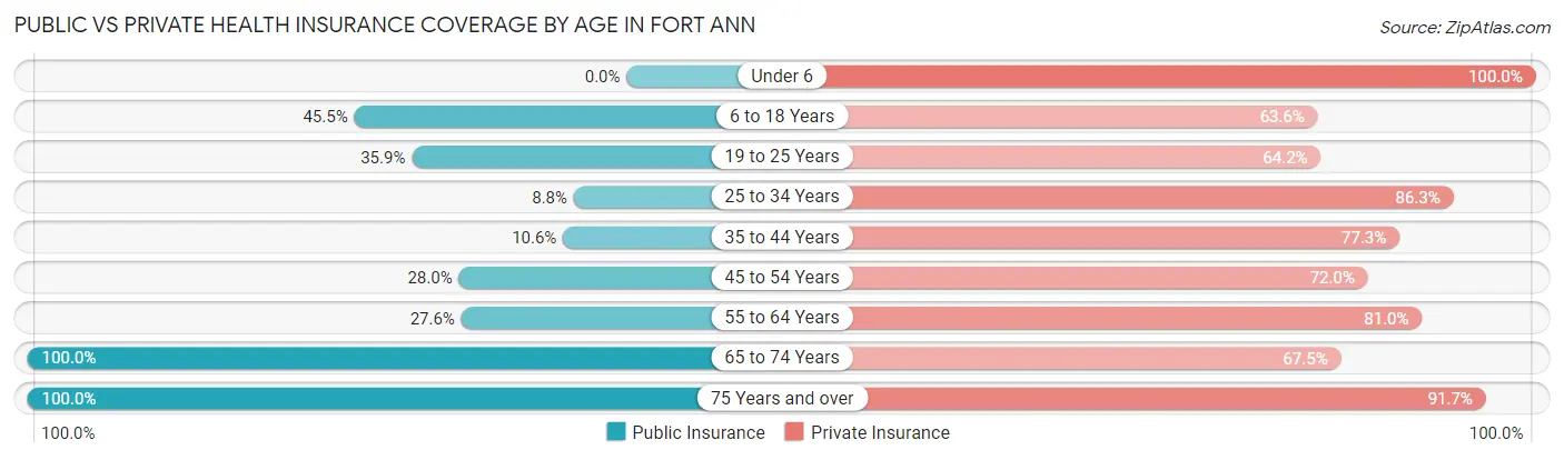 Public vs Private Health Insurance Coverage by Age in Fort Ann
