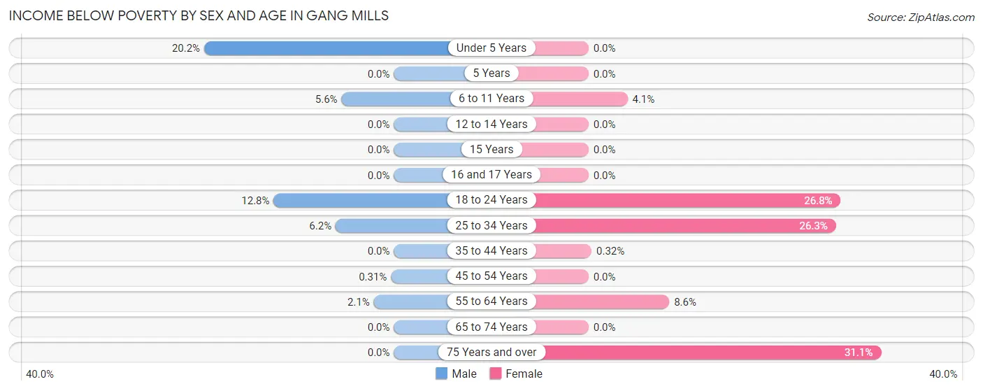 Income Below Poverty by Sex and Age in Gang Mills