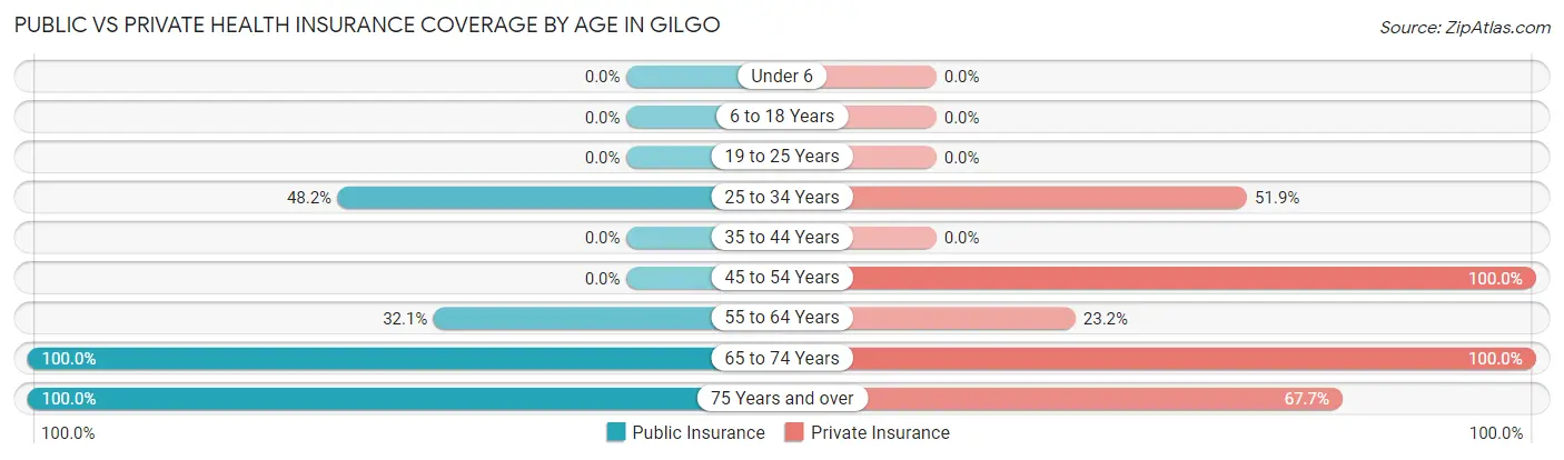 Public vs Private Health Insurance Coverage by Age in Gilgo