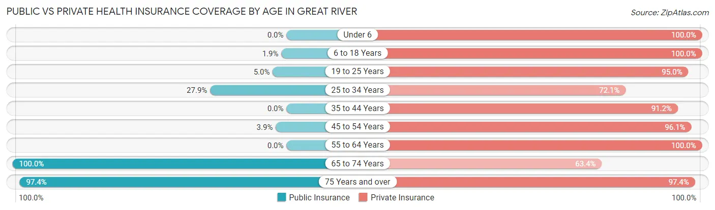 Public vs Private Health Insurance Coverage by Age in Great River