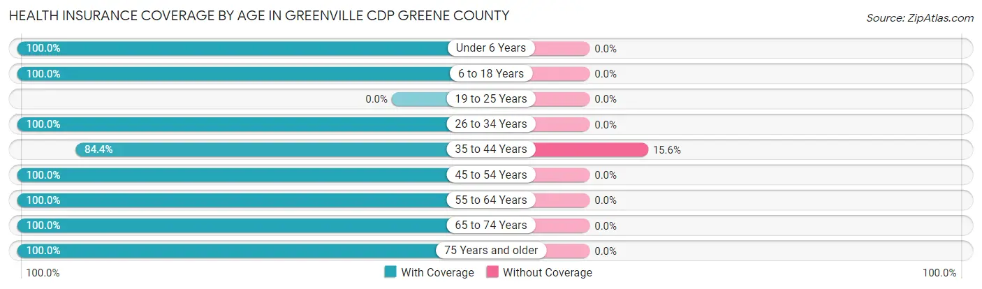 Health Insurance Coverage by Age in Greenville CDP Greene County