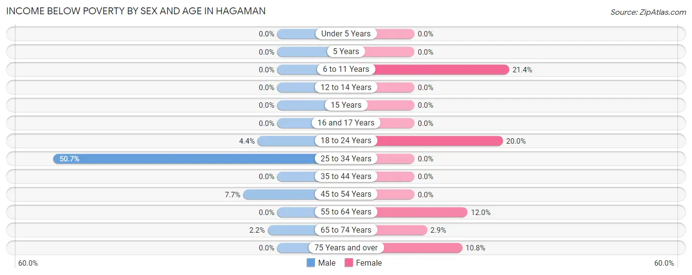 Income Below Poverty by Sex and Age in Hagaman