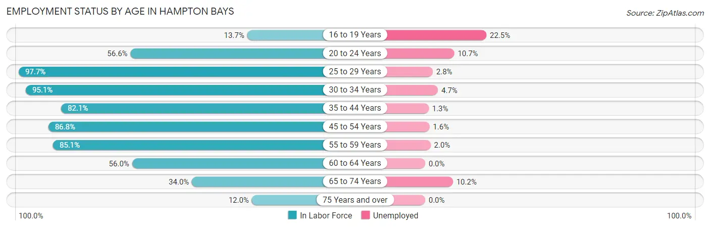 Employment Status by Age in Hampton Bays