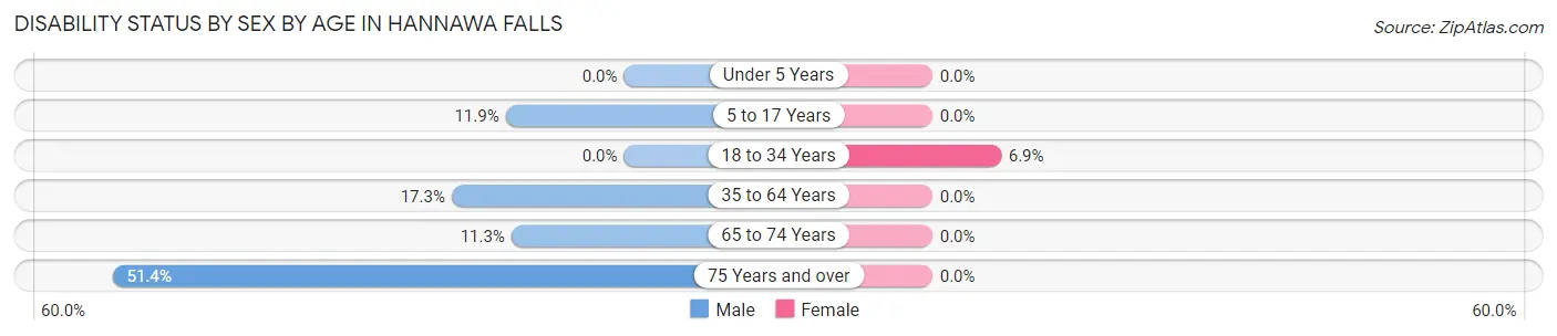 Disability Status by Sex by Age in Hannawa Falls