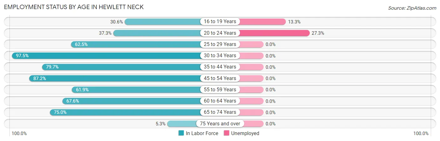 Employment Status by Age in Hewlett Neck