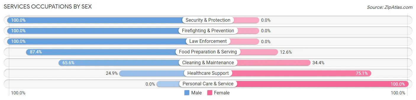 Services Occupations by Sex in Hillcrest
