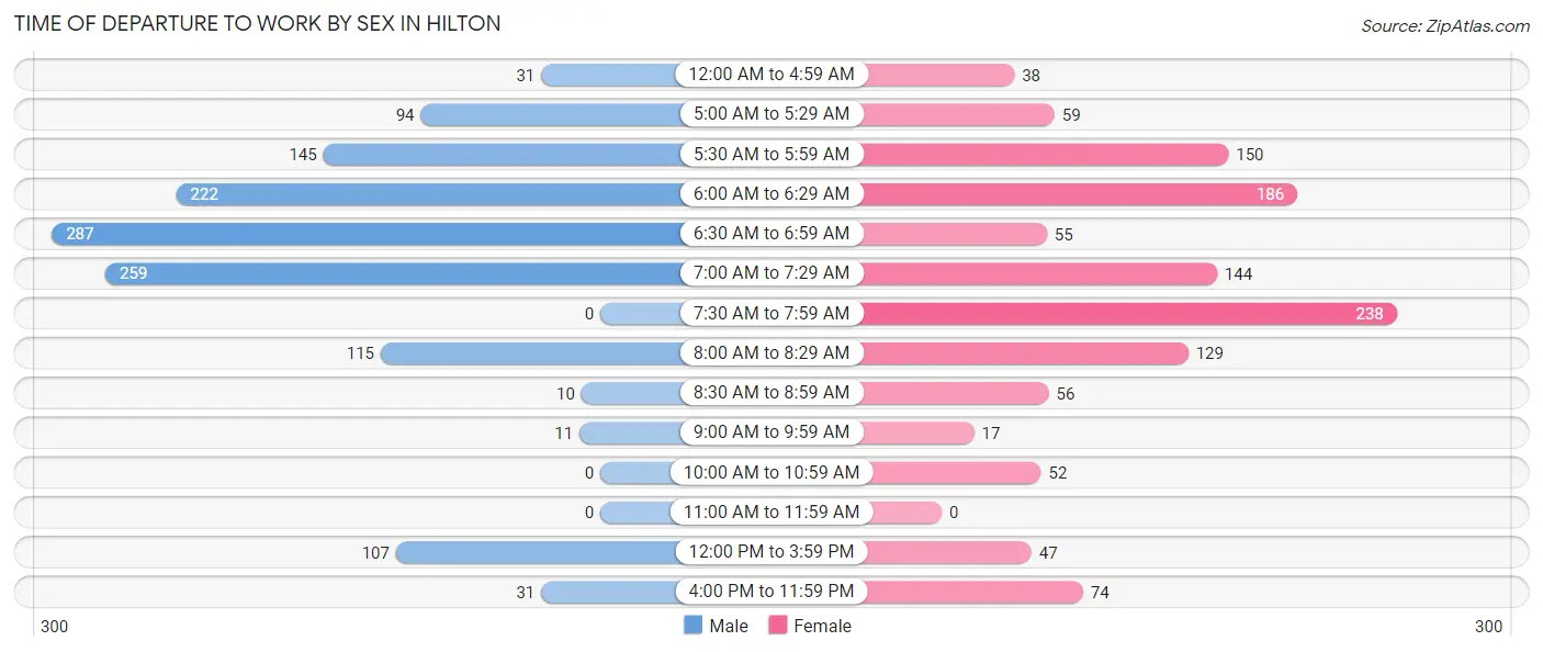 Time of Departure to Work by Sex in Hilton