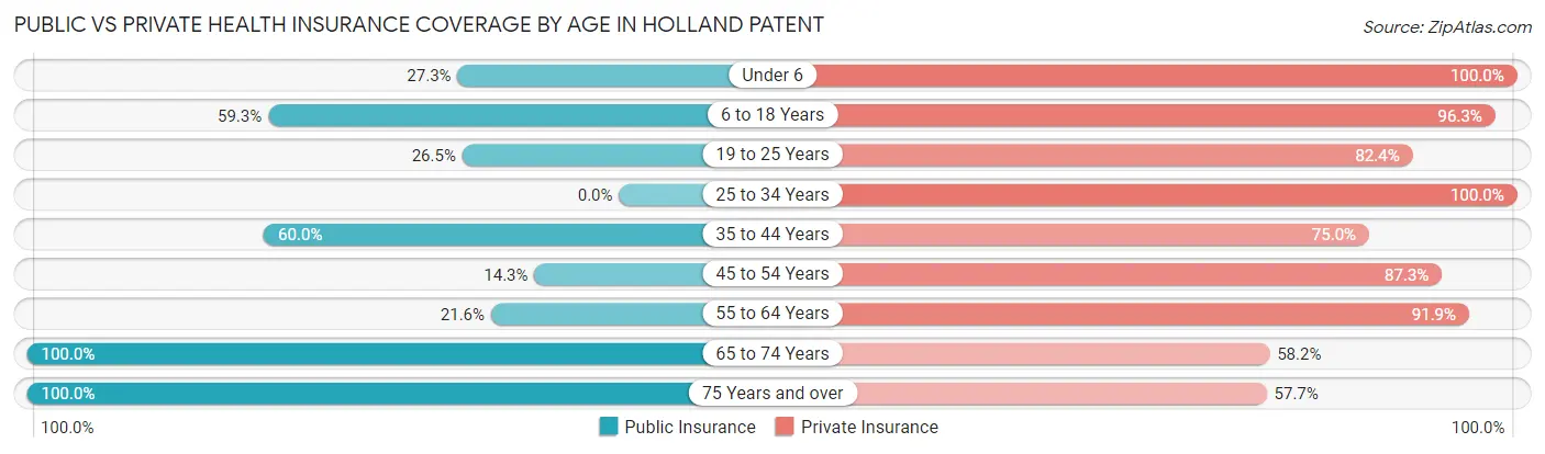 Public vs Private Health Insurance Coverage by Age in Holland Patent