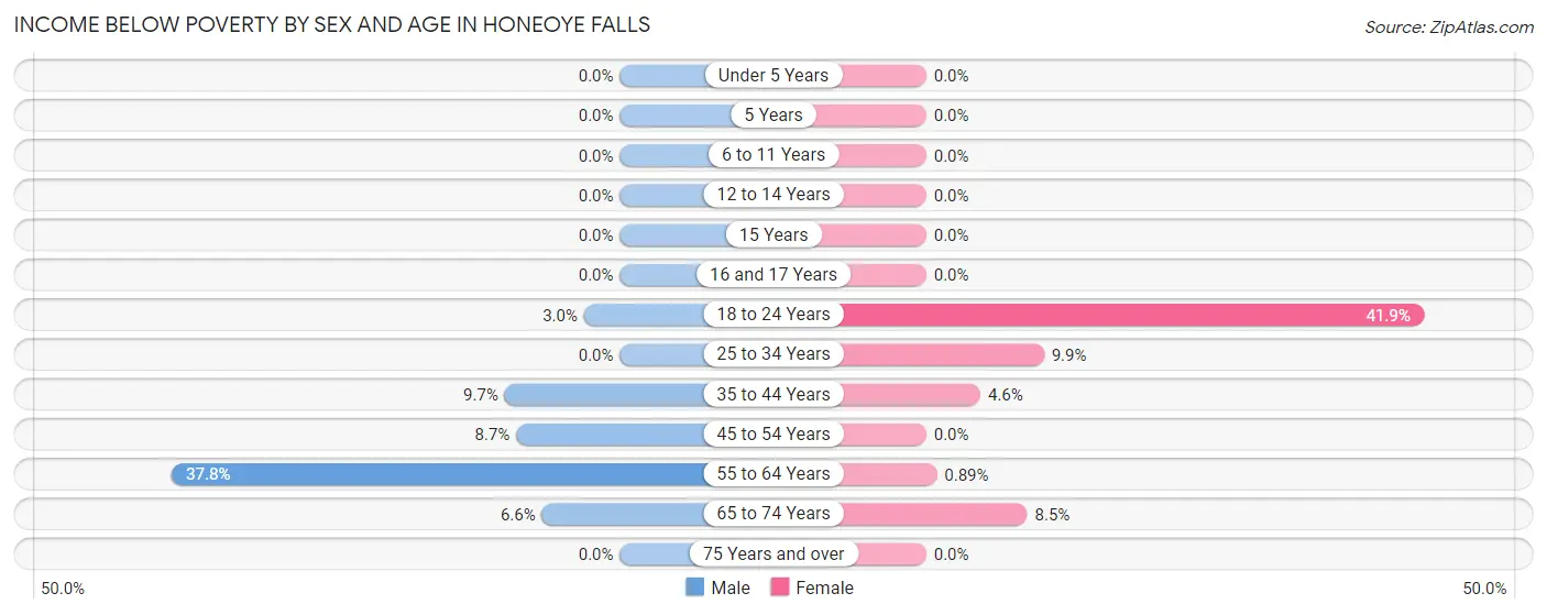 Income Below Poverty by Sex and Age in Honeoye Falls