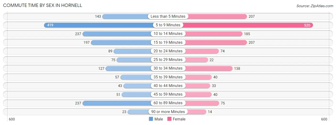 Commute Time by Sex in Hornell