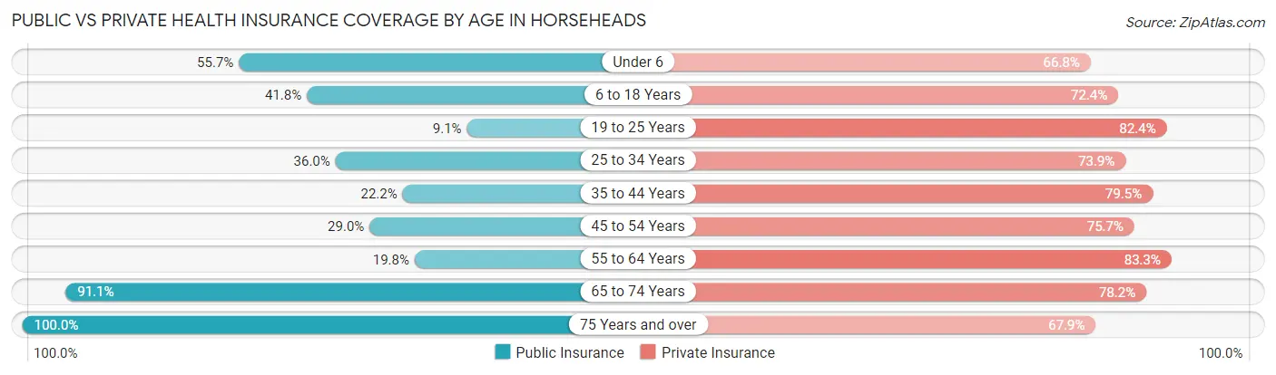 Public vs Private Health Insurance Coverage by Age in Horseheads