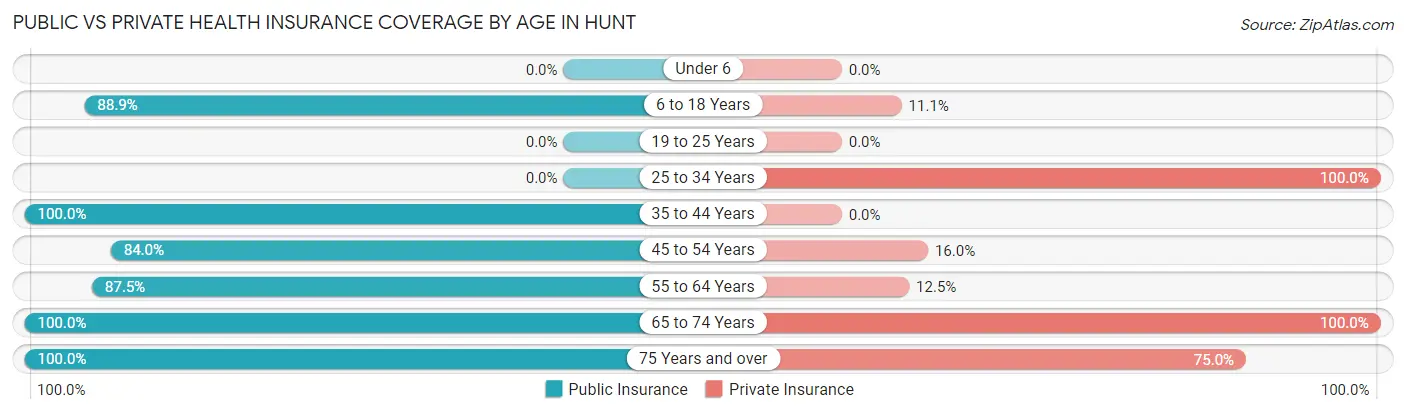 Public vs Private Health Insurance Coverage by Age in Hunt