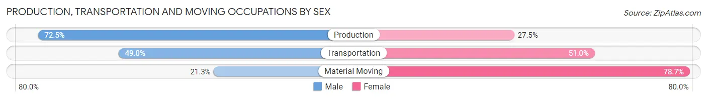 Production, Transportation and Moving Occupations by Sex in Islandia