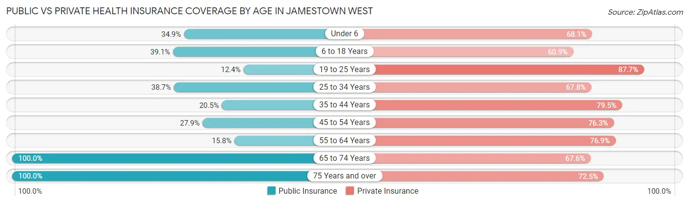 Public vs Private Health Insurance Coverage by Age in Jamestown West