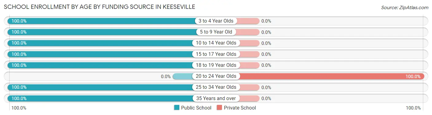 School Enrollment by Age by Funding Source in Keeseville