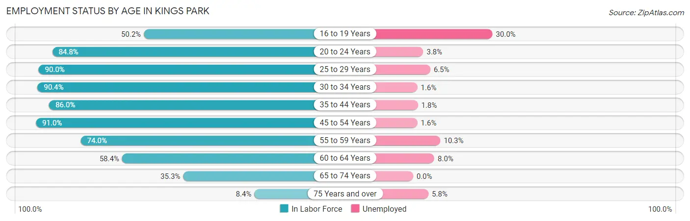 Employment Status by Age in Kings Park