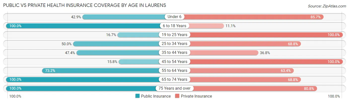 Public vs Private Health Insurance Coverage by Age in Laurens