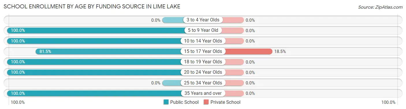 School Enrollment by Age by Funding Source in Lime Lake
