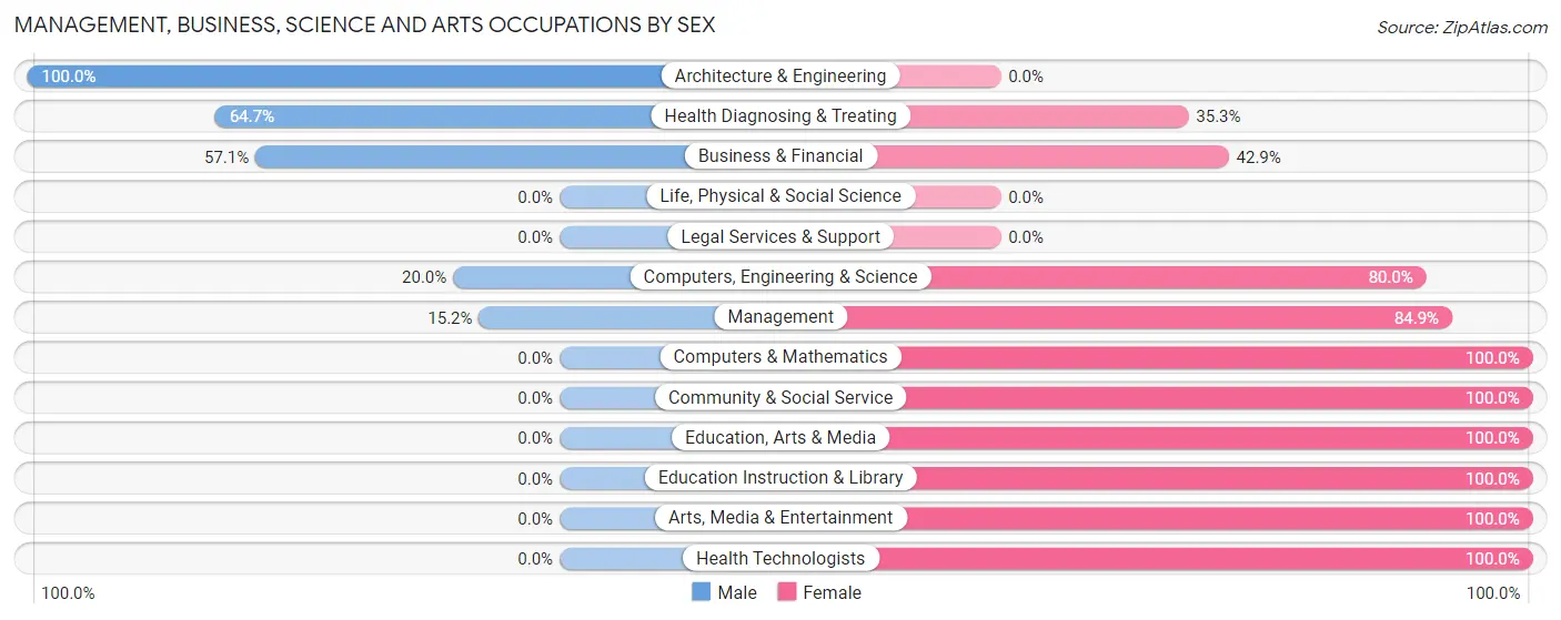 Management, Business, Science and Arts Occupations by Sex in Little Valley