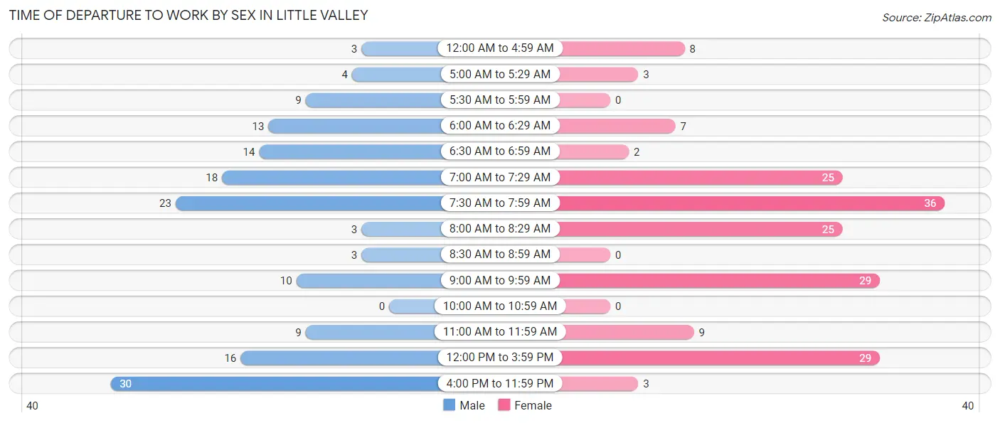 Time of Departure to Work by Sex in Little Valley