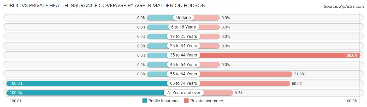Public vs Private Health Insurance Coverage by Age in Malden On Hudson