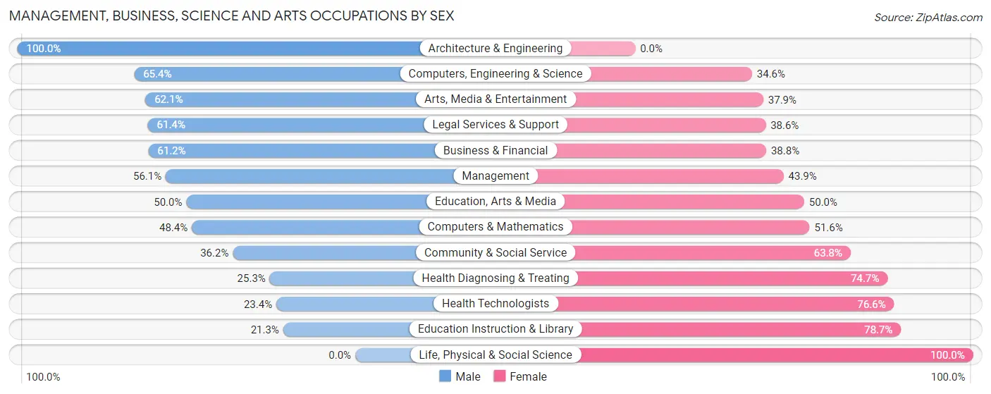 Management, Business, Science and Arts Occupations by Sex in Malverne