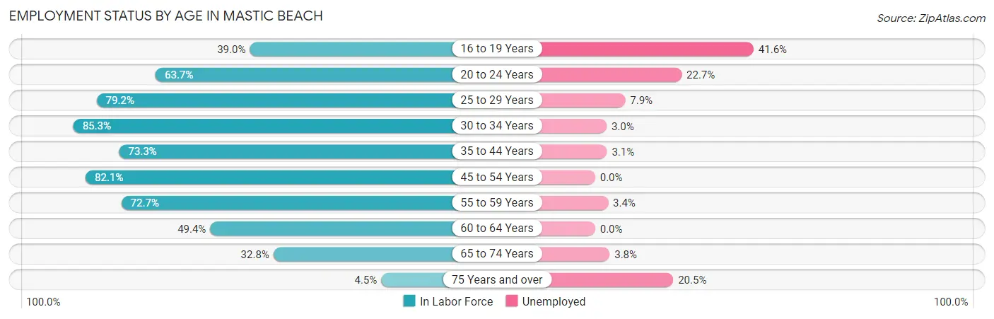 Employment Status by Age in Mastic Beach