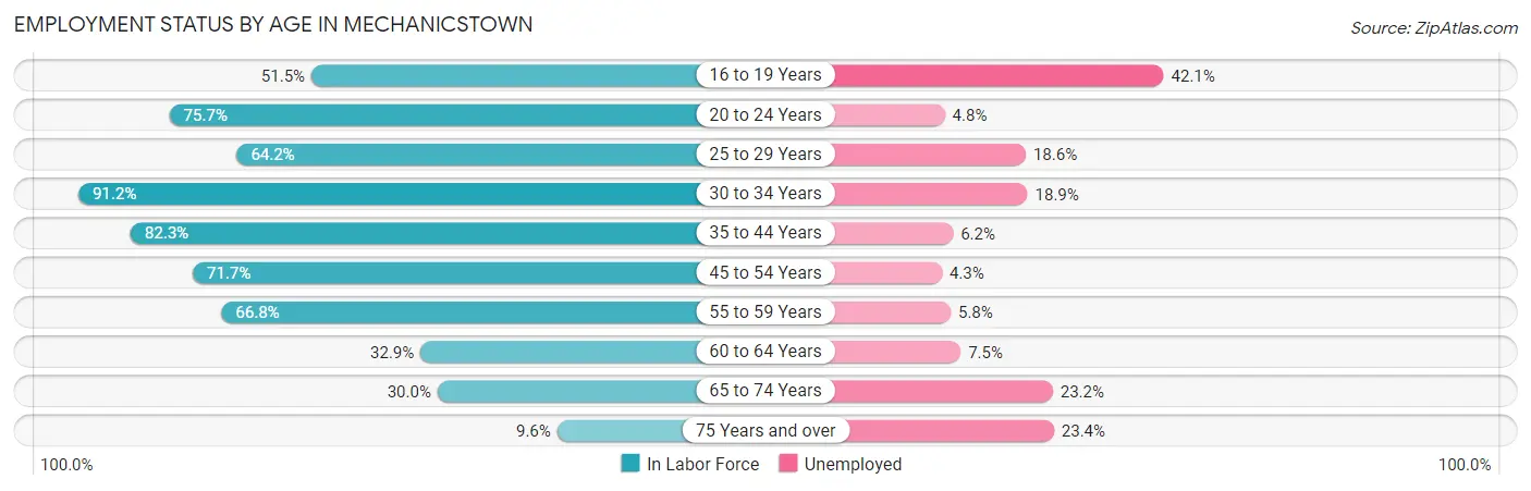 Employment Status by Age in Mechanicstown