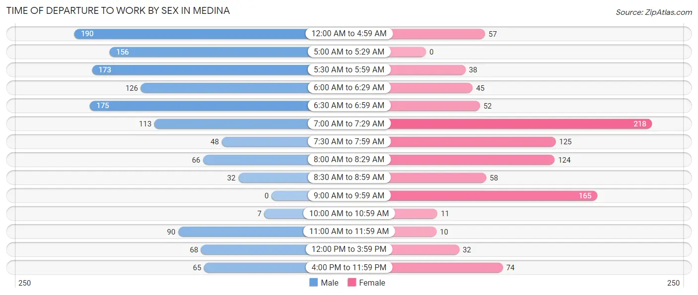 Time of Departure to Work by Sex in Medina