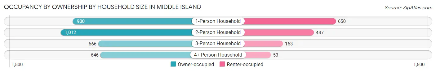 Occupancy by Ownership by Household Size in Middle Island